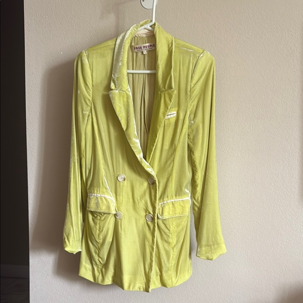 Free People chartreuse velvet Blazer Jacket